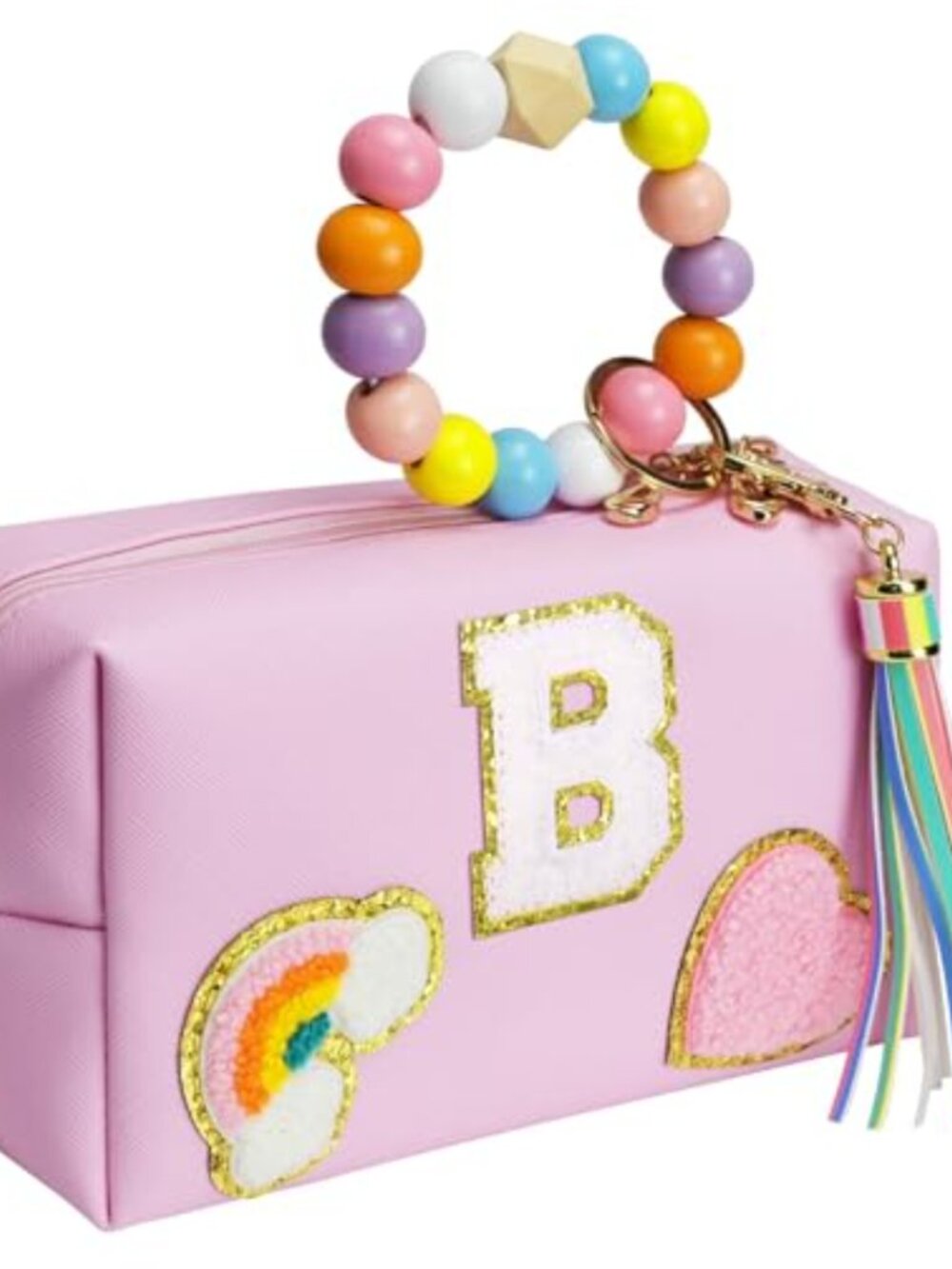 Personalized Initial Makeup Bag Preppy Small Cosmetic Pouch Waterproof Faux